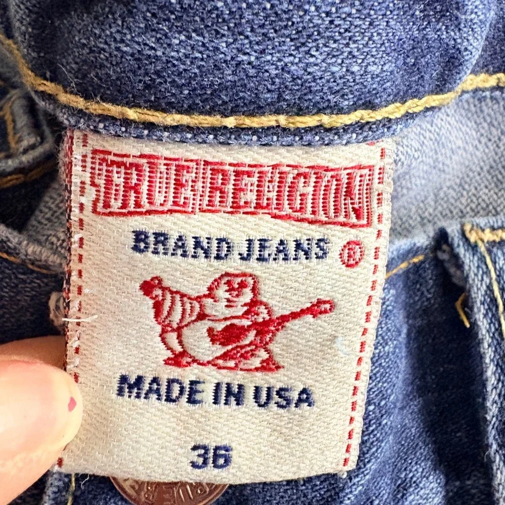 True Religion Mens Ricky Relaxed Straight Blue Jeans T Flap USA Sz 36 x 33